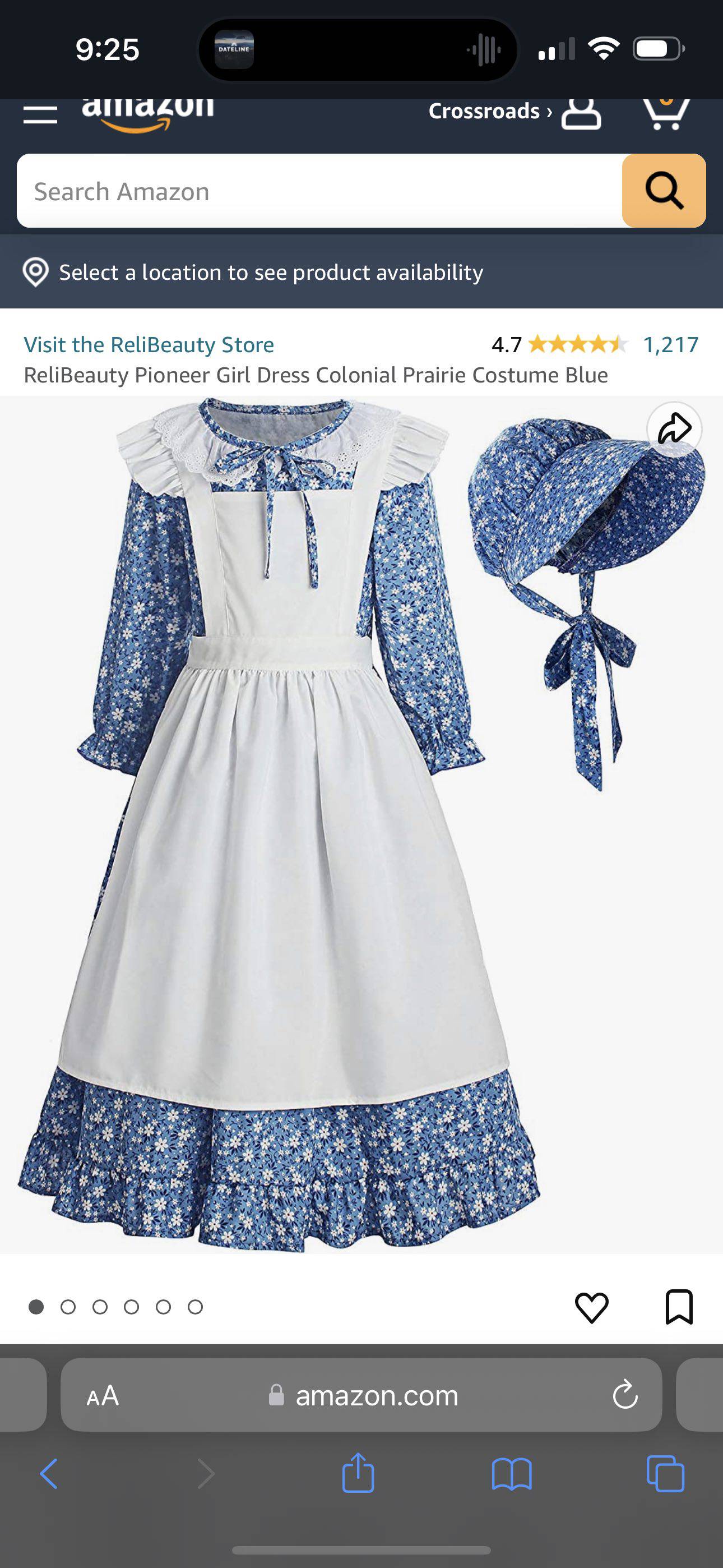 Pioneer Girl Dress Colonial Prairie Costume -Purle